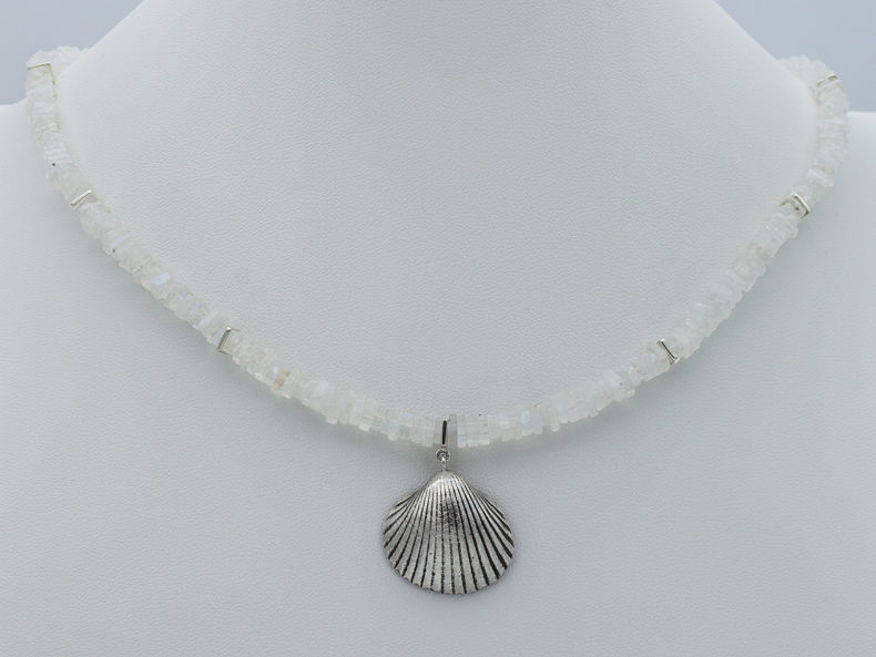 Moonstone Necklace with Shell Pendant in Silver