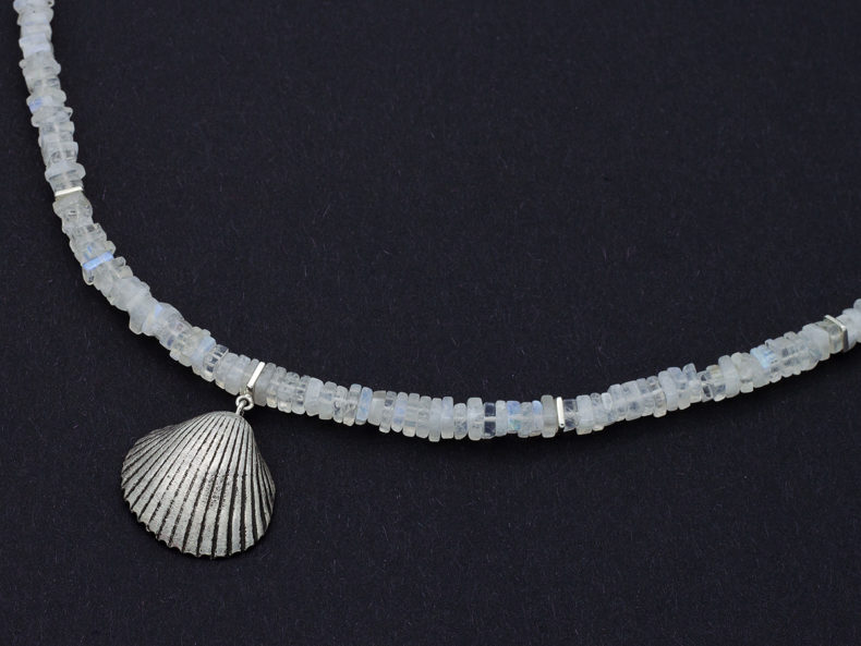 Moonstone Necklace with Shell Pendant in Silver