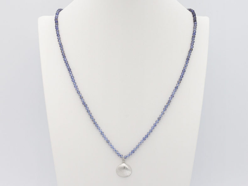 Iolite Necklace with Gradient and Silver Shell Pendant
