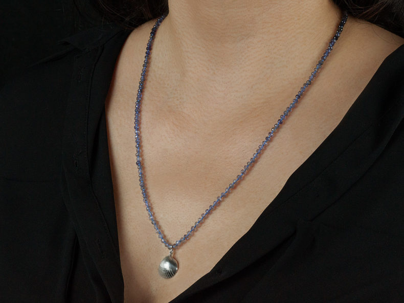 Iolite Necklace with Gradient and Silver Shell Pendant