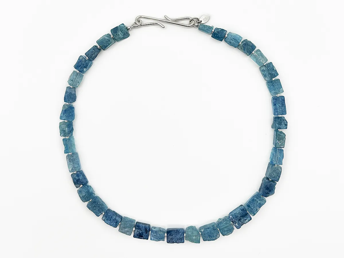 NOORDLEEV Aquamarinkette roh dunkelblau mit Silber